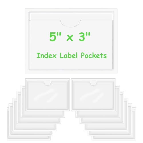 12er-Pack selbstklebende Karteikartentaschen (9,4 x 13,5 cm), selbstklebende CardClear-Kunststofftaschen, Etikettenhalter mit offener Oberseite zum Befüllen, zum Ordnen von Kartons, Schubladen, Biblio von Litoott