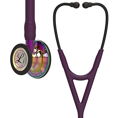 3M Littmann Cardiology IV Stethoskop, hochglänzendes, regenbogenfarbenes Bruststück, pflaumefarbener Schlauch, violetter Schlauchanschluss und schwarzer Ohrbügel, 6239 von Littmann