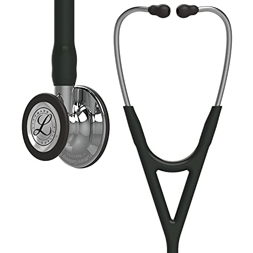 3M Littmann Cardiology IV Stethoskop für die Diagnose, Bruststück und Schlauchanschluss hochglanzpoliert, schwarzer Schlauch, Ohrbügel aus Edelstahl, 69 cm, 6177 von Littmann