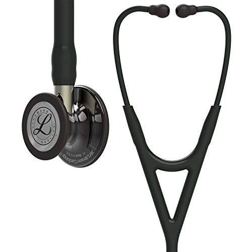 3M Littmann Cardiology IV Stethoskop für die Diagnose, hochglänzendes Smoke-Finish Bruststück, schwarzer Schlauch, champagnerfarbener Schlauchanschluss und schwarzer Ohrbügel, 69 cm, 6204 von Littmann