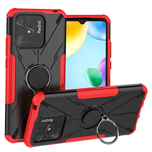 LiuShan Handyhülle für Xiaomi Redmi 10c Hülle,360 Grad Ring Halter Handy Hüllen Stoßfest Cover Bumper Schutzhülle für Xiaomi Redmi 10c Smartphone，Rot von LiuShan