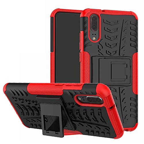 LiuShan Huawei P20 Hülle, Dual Layer Hybrid Handyhülle Drop Resistance Handys Schutz Hülle mit Ständer für Huawei P20 Smartphone(mit 4in1 Geschenk verpackt),Rot von LiuShan