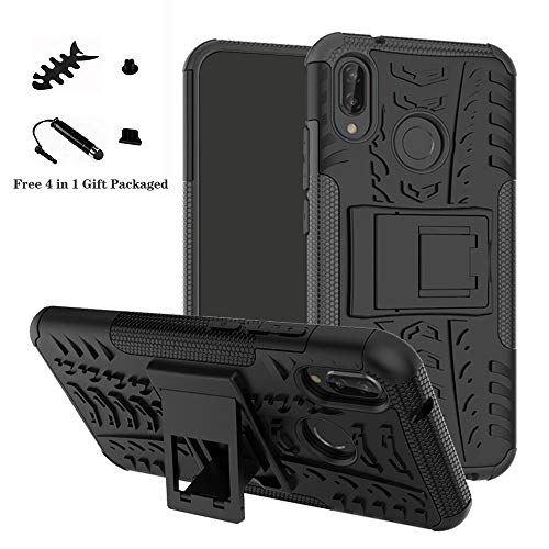 LiuShan Huawei P20 Lite Hülle, Dual Layer Hybrid Handyhülle Drop Resistance Handys Schutz Hülle mit Ständer für Huawei P20 Lite Smartphone(mit 4in1 Geschenk verpackt),Schwarz von LiuShan