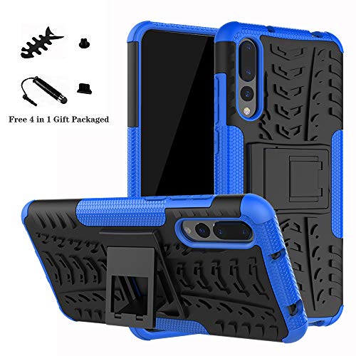 LiuShan Huawei P20 Pro Hülle, Dual Layer Hybrid Handyhülle Drop Resistance Handys Schutz Hülle mit Ständer für Huawei P20 Pro Smartphone(mit 4in1 Geschenk verpackt),Blau von LiuShan