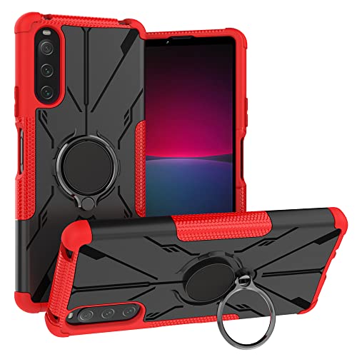 LiuShan Hülle für Sony Xperia 10 IV ，360 Grad Ring Halter Handy Hüllen Stoßfest Cover Bumper Schutzhülle für Sony Xperia 10 IV Handyhülle，Rot von LiuShan