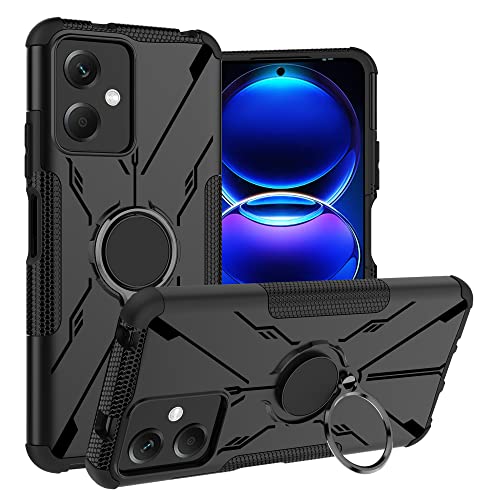 LiuShan Hülle für Xiaomi Redmi Note 12 ，360 Grad Ring Halter Handy Hüllen Stoßfest Cover Bumper Schutzhülle Case Handyhülle für Xiaomi Redmi Note 12 Smartphone，Schwarz von LiuShan