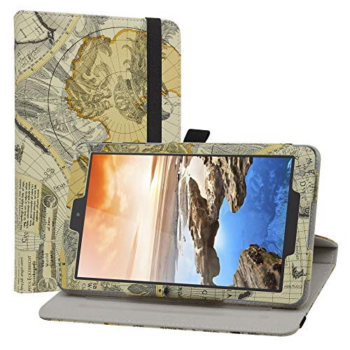 LiuShan Kompatibel mit Alcatel TCL 8 Zoll (20,3 cm), 360 Grad drehbarer Ständer, PU mit niedlichem Muster für 8 Zoll Alcatel TCL 8 Zoll Tablet (Modell # TCL 9048S) Hülle, Karte weiß von LiuShan
