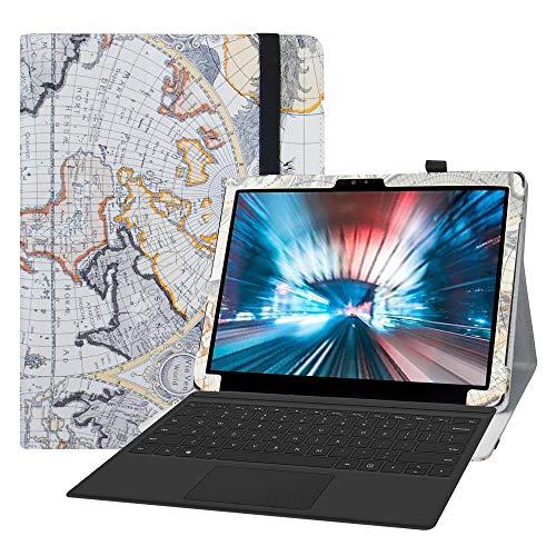 LiuShan Kompatibel mit Dell Latitude 7200 Tablet-Schutzhülle, PU-Leder, schmal, faltbar, Standfunktion, für 2-in-1 7210 Tablet (nicht geeignet Laptop), Karte weiß von LiuShan