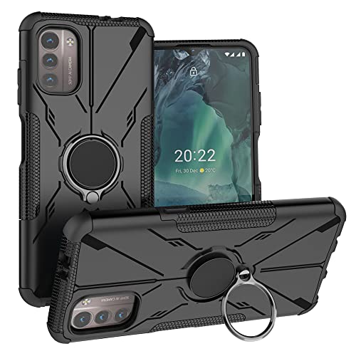 LiuShan Kompatibel mit Nokia G11 /G21 Hülle,360 Grad Ring Halter Handy Hüllen Stoßfest Cover Bumper Schutzhülle für Case Handyhülle Nokia G11 /G21 Smartphone，Schwarz von LiuShan