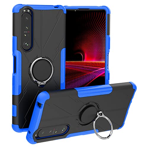 LiuShan Kompatibel mit Sony Xperia 1 III Hülle,360 Grad Ring Halter Handy Hüllen Stoßfest Cover Bumper Schutzhülle für Case Handyhülle Sony Xperia 1 III Smartphone，Blau von LiuShan