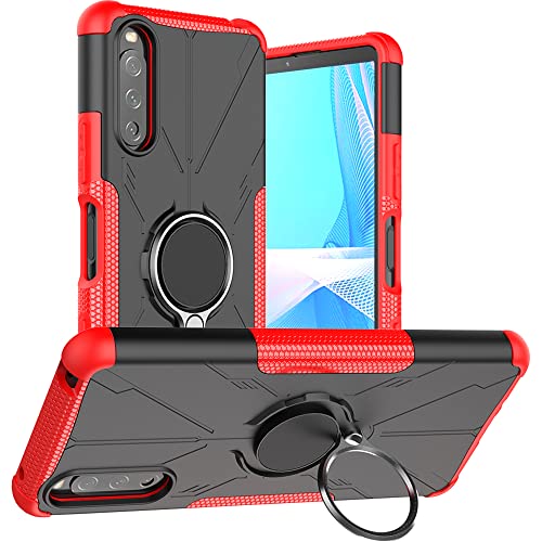 LiuShan Kompatibel mit Sony Xperia 10 III Hülle,360 Grad Ring Halter Handy Hüllen Stoßfest Cover Bumper Schutzhülle für Case Handyhülle Sony Xperia 10 III Smartphone，Rot von LiuShan