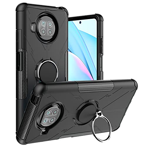 LiuShan Kompatibel mit Xiaomi Mi 10T Lite Hülle,360 Grad Ring Halter Handy Hüllen Stoßfest Cover Bumper Schutzhülle für Case Handyhülle Xiaomi Mi 10T Lite/Redmi Note 9 Pro 5G / Mi 10i，Schwarz von LiuShan