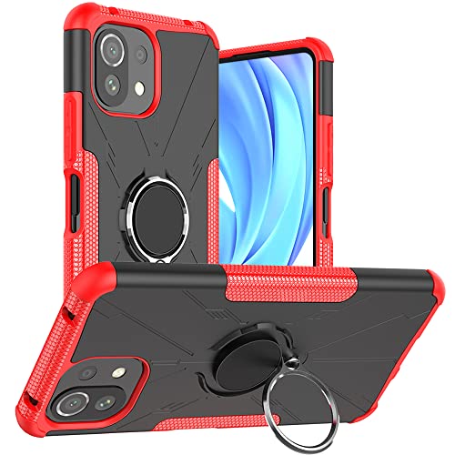LiuShan Kompatibel mit Xiaomi Mi 11 lite Hülle,360 Grad Ring Halter Handy Hüllen Stoßfest Cover Bumper Schutzhülle für Case Handyhülle Xiaomi Mi 11 lite 4G /5G Smartphone，Rot von LiuShan