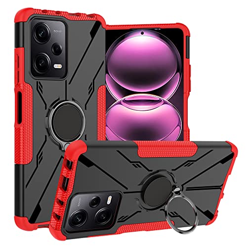 LiuShan Kompatibel mit Xiaomi Redmi Note 12 Pro Hülle,360 Grad Ring Halter Handy Hüllen Stoßfest Cover Bumper Schutzhülle für Case Handyhülle für Xiaomi Redmi Note 12 Pro Smartphone，Rot von LiuShan