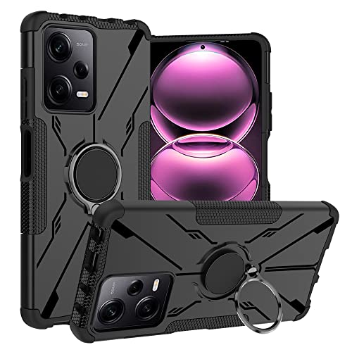 LiuShan Kompatibel mit Xiaomi Redmi Note 12 Pro Hülle,360 Grad Ring Halter Handy Hüllen Stoßfest Cover Bumper Schutzhülle für Case Handyhülle für Xiaomi Redmi Note 12 Pro Smartphone，Schwarz von LiuShan