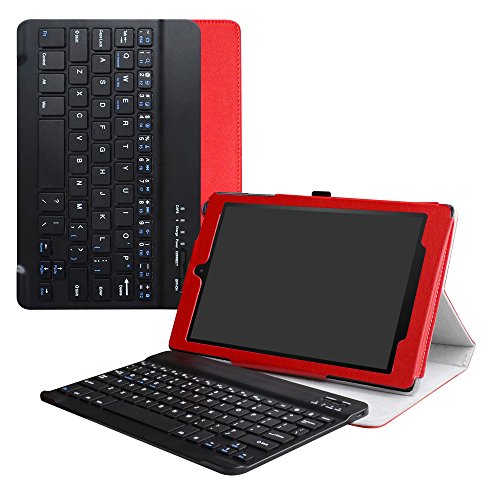 LiuShan for Amazon Fire HD 10 hülle,Abnehmbare Tastatur(QWERTY, englisches Layout) hülle mit Ständer für Amazon Fire HD 10 Tablet(5th /7th /9th Generation) 10.1" Tablet,Rot von LiuShan