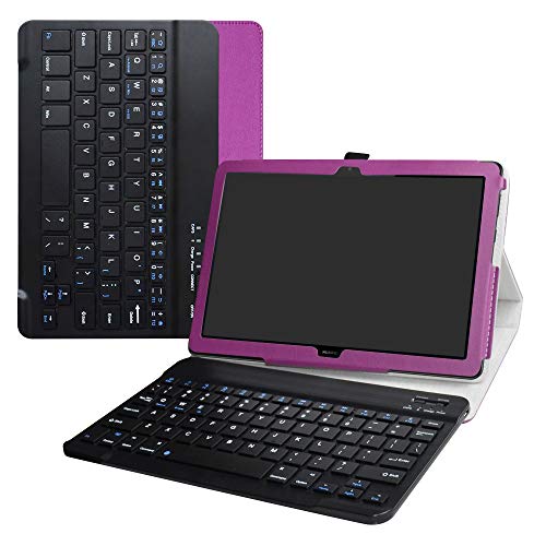 MediaPad T5 10 hülle,LiuShan Abnehmbare Tastatur(QWERTY, englisches Layout) hülle mit Ständer für 10.0" Huawei MediaPad T5 2018 Android Tablet,Violett von LiuShan