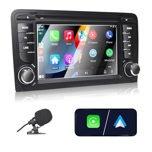 Autoradio für Audi A3 2003–2012, S3 2006–2012, RS3 2011–2012 Kompatibel Carplay Android Auto, 7 Zoll Touchscreen mit Radio Bluetooth/FM/AM/USB/DPS/RDS CanbusRückfahrkamera von Liulbobu