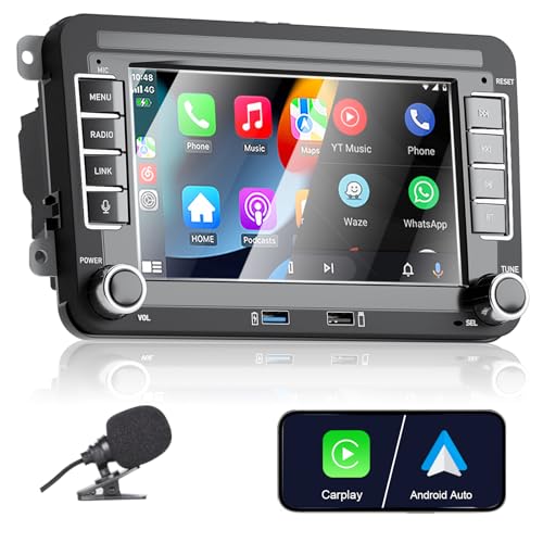 Apple Carplay Autoradio für VW Golf 5 6 Polo T5 Tiguan Skoda Passat Jetta Caddy B6 B7 Touran Android Auto, 7 Zoll Touchscreen Radio mit Bluetooth/FM/AM/USB/RDS CanbusRückfahrkamera von Liulbobu