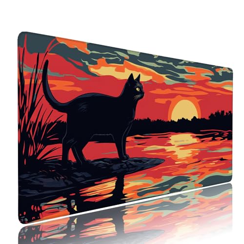 Abstrakt Katze Schreibtischunterlage Mousepad XXL Gaming Mauspad Büro Zubehör Klein Mouse Pad Pc Desk Mat Groß, WassXerdicht Anti-Rutsch Gummibasis Vernähte Kanten 1400x600x3mm für Home Office d-245 von Liutuedy