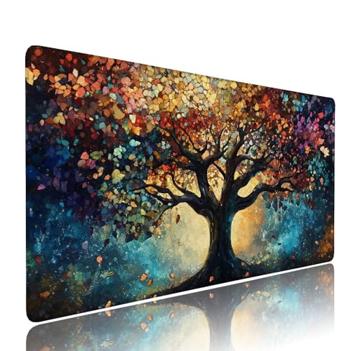 Farbe Baum Schreibtischunterlage Mousepad xxl Gaming Mauspad Büro Zubehör Klein Mouse Pad Pc Desk Mat Groß,Anti-Rutsch Gummibasis Vernähte Kanten 900x500x3mm Schreibtisch Schutz, für Home Office d-200 von Liutuedy