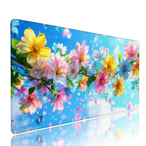 Farbe Blume Schreibtischunterlage Mousepad XXL Gaming Mauspad Büro Zubehör Klein Mouse Pad Pc Desk Mat Groß, WassXerdicht Anti-Rutsch Gummibasis Vernähte Kanten 1400x600x3mm für Home Office d-130 von Liutuedy