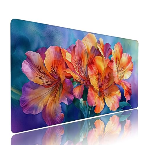 Farbe Blume Schreibtischunterlage Mousepad XXL Gaming Mauspad Büro Zubehör Klein Mouse Pad Pc Desk Mat Groß, WassXerdicht Anti-Rutsch Gummibasis Vernähte Kanten 1400x600x3mm für Home Office d-129 von Liutuedy