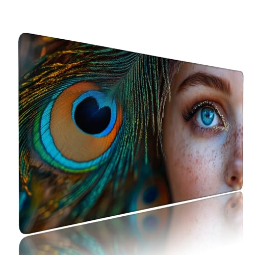 Farbe Pfau Schreibtischunterlage Mousepad XXL Gaming Mauspad Büro Zubehör Klein Mouse Pad Pc Desk Mat Groß, WassXerdicht Anti-Rutsch Gummibasis Vernähte Kanten 1400x600x3mm für Home Office d-139 von Liutuedy