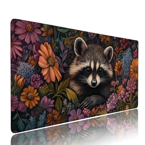 Farbe Waschbär Schreibtischunterlage Mousepad XXL Gaming Mauspad Büro Zubehör Klein Mouse Pad Pc Desk Mat Groß, WassXerdicht Anti-Rutsch Gummibasis Vernähte Kanten 1000x500x3mm für Home Office d-134 von Liutuedy