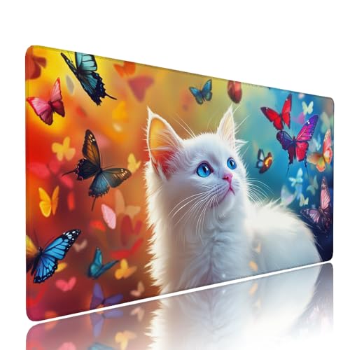 Gaming Mauspad XXL 1200x600x3mm Farbe Katze Mousepad Groß Desk mat, üro Zubehör Unterlage Schreibtisch WassXerdicht mit Vernähten Kanten und rutschfeste Gummibasis, für Laptop und PC Zubehör d-158 von Liutuedy