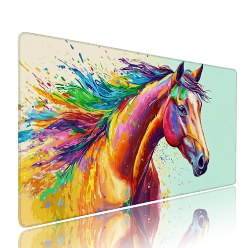 Gaming Mauspad XXL 1200x600x3mm Farbe Pferd Mousepad Groß Desk mat, üro Zubehör Unterlage Schreibtisch WassXerdicht mit Vernähten Kanten und rutschfeste Gummibasis, für Laptop und PC Zubehör d-154 von Liutuedy
