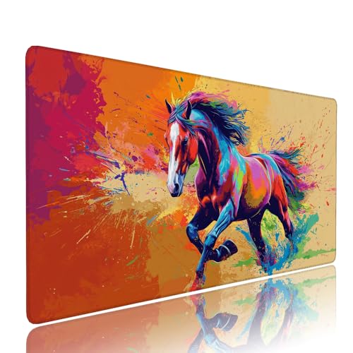 Gaming Mauspad XXL 1200x600x3mm Farbe Pferd Mousepad Groß Desk mat, üro Zubehör Unterlage Schreibtisch WassXerdicht mit Vernähten Kanten und rutschfeste Gummibasis, für Laptop und PC Zubehör d-153 von Liutuedy