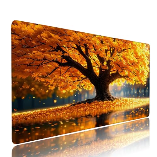 Gaming Mauspad XXL 1200x600x3mm Gelb Baum Mousepad Groß Desk mat, üro Zubehör Unterlage Schreibtisch WassXerdicht mit Vernähten Kanten und rutschfeste Gummibasis, für Laptop und PC Zubehör d-631 von Liutuedy