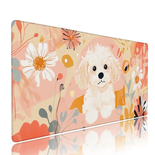 Gaming Mauspad XXL 1200x600x3mm Gelb Hund Mousepad Groß Desk mat, üro Zubehör Unterlage Schreibtisch WassXerdicht mit Vernähten Kanten und rutschfeste Gummibasis, für Laptop und PC Zubehör d-574 von Liutuedy