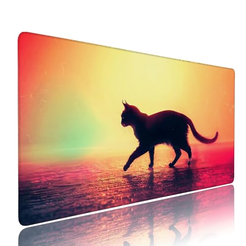 Gaming Mauspad XXL 1200x600x3mm Gelb Katze Mousepad Groß Desk mat, üro Zubehör Unterlage Schreibtisch WassXerdicht mit Vernähten Kanten und rutschfeste Gummibasis, für Laptop und PC Zubehör d-609 von Liutuedy
