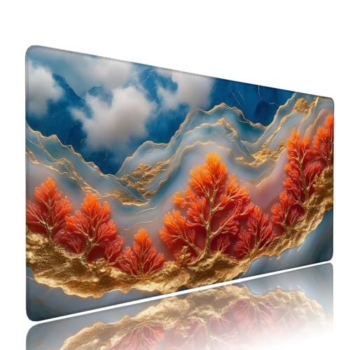 Gaming Mauspad XXL 1200x600x3mm Orange Farbe Baum Mousepad Groß Desk mat, üro Zubehör Unterlage Schreibtisch WassXerdicht mit Vernähten Kanten und rutschfeste Gummibasis, für Laptop PC Zubehör d-232 von Liutuedy