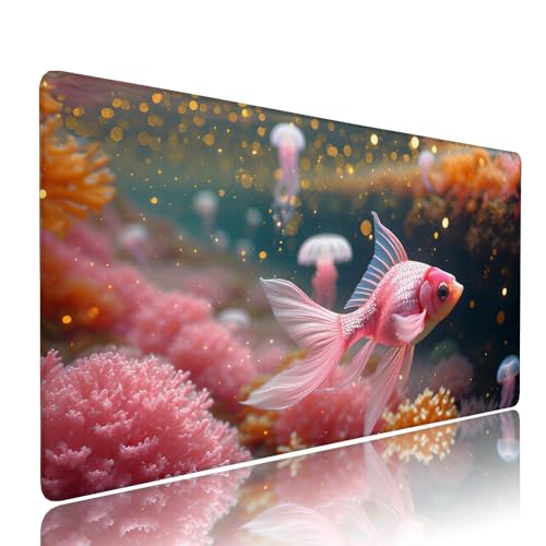 Gaming Mauspad XXL 1200x600x3mm Rosa Fisch Mousepad Groß Desk mat, üro Zubehör Unterlage Schreibtisch WassXerdicht mit Vernähten Kanten und rutschfeste Gummibasis, für Laptop und PC Zubehör d-285 von Liutuedy