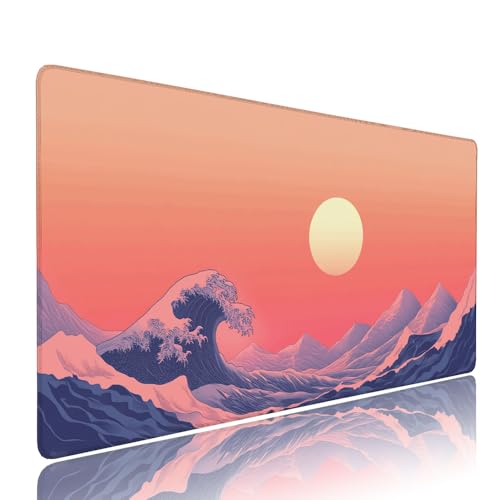 Gaming Mauspad XXL 1200x600x3mm Rosa Wellen Mousepad Groß Desk mat, üro Zubehör Unterlage Schreibtisch WassXerdicht mit Vernähten Kanten und rutschfeste Gummibasis, für Laptop und PC Zubehör d-250 von Liutuedy