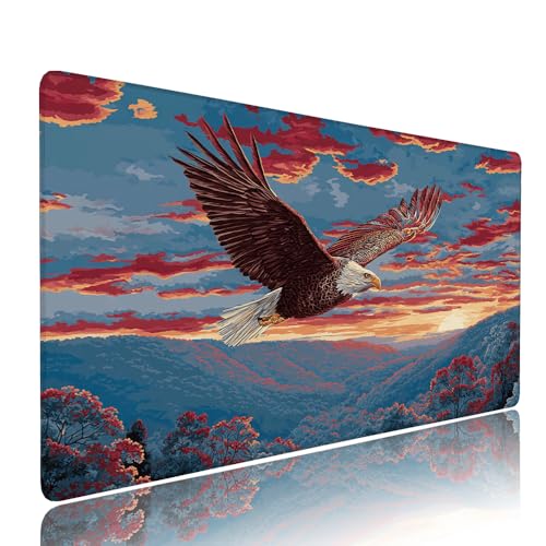 Gaming Mauspad XXL 1200x600x3mm Rot Adler Mousepad Groß Desk mat, üro Zubehör Unterlage Schreibtisch WassXerdicht mit Vernähten Kanten und rutschfeste Gummibasis, für Laptop und PC Zubehör d-539 von Liutuedy