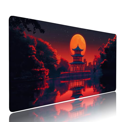 Gaming Mauspad XXL 1200x600x3mm Rot Mond Mousepad Groß Desk mat, üro Zubehör Unterlage Schreibtisch WassXerdicht mit Vernähten Kanten und rutschfeste Gummibasis, für Laptop PC, Home oder Office d-555 von Liutuedy