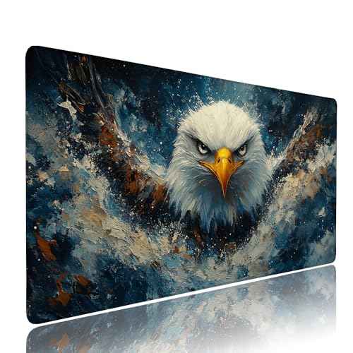 Gaming Mauspad XXL 1200x600x3mm Schwarz Adler Mousepad Groß Desk mat, üro Zubehör Unterlage Schreibtisch WassXerdicht mit Vernähten Kanten und rutschfeste Gummibasis, für Laptop und PC Zubehör d-392 von Liutuedy