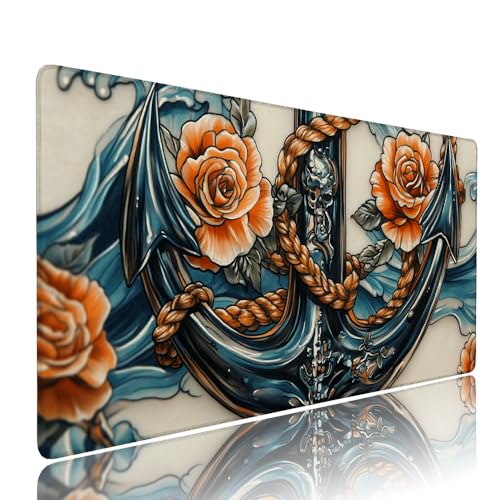 Gaming Mauspad XXL 1200x600x3mm Schwarz Anker Mousepad Groß Desk mat, üro Zubehör Unterlage Schreibtisch WassXerdicht mit Vernähten Kanten und rutschfeste Gummibasis, für Laptop und PC Zubehör d-328 von Liutuedy