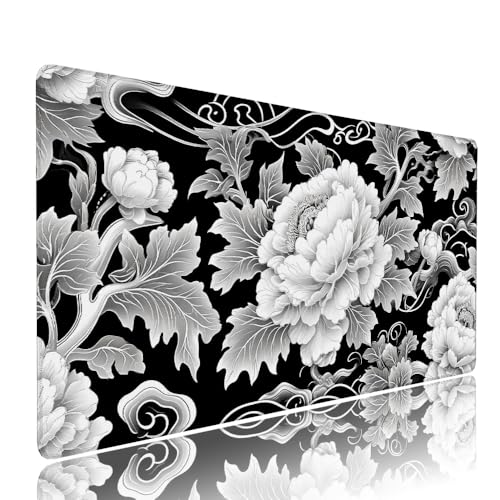 Gaming Mauspad XXL 1200x600x3mm Schwarz Blume Mousepad Groß Desk mat, üro Zubehör Unterlage Schreibtisch WassXerdicht mit Vernähten Kanten und rutschfeste Gummibasis, für Laptop und PC Zubehör d-374 von Liutuedy