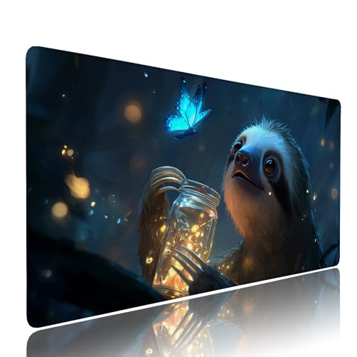 Gaming Mauspad XXL 1200x600x3mm Schwarz Faultier Mousepad Groß Desk mat, üro Zubehör Unterlage Schreibtisch WassXerdicht mit Vernähten Kanten und rutschfeste Gummibasis, für Laptop PC Zubehör d-462 von Liutuedy