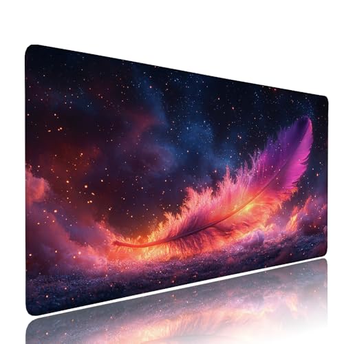 Gaming Mauspad XXL 1200x600x3mm Schwarz Feder Mousepad Groß Desk mat, üro Zubehör Unterlage Schreibtisch WassXerdicht mit Vernähten Kanten und rutschfeste Gummibasis, für Laptop und PC Zubehör d-513 von Liutuedy