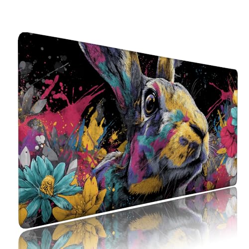 Gaming Mauspad XXL 1200x600x3mm Schwarz Kaninchen Mousepad Groß Desk mat, üro Zubehör Unterlage Schreibtisch WassXerdicht mit Vernähten Kanten und rutschfeste Gummibasis, für Laptop PC Zubehör d-472 von Liutuedy