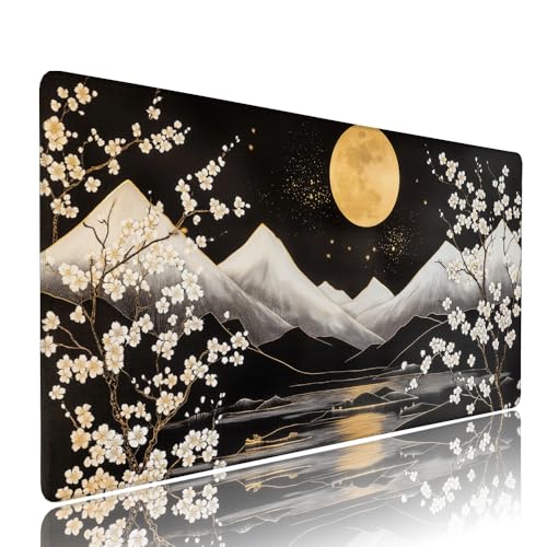Gaming Mauspad XXL 1200x600x3mm Schwarz Mond Mousepad Groß Desk mat, üro Zubehör Unterlage Schreibtisch WassXerdicht mit Vernähten Kanten und rutschfeste Gummibasis, für Laptop und PC Zubehör d-521 von Liutuedy