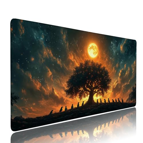 Gaming Mauspad XXL 1200x600x3mm Schwarz Mond Mousepad Groß Desk mat, üro Zubehör Unterlage Schreibtisch WassXerdicht mit Vernähten Kanten und rutschfeste Gummibasis, für Laptop und PC Zubehör d-525 von Liutuedy