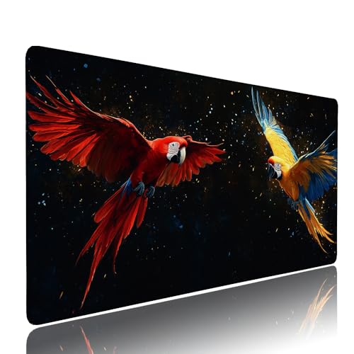 Gaming Mauspad XXL 1200x600x3mm Schwarz Papagei Mousepad Groß Desk mat, üro Zubehör Unterlage Schreibtisch WassXerdicht mit Vernähten Kanten und rutschfeste Gummibasis, für Laptop PC Zubehör d-505 von Liutuedy