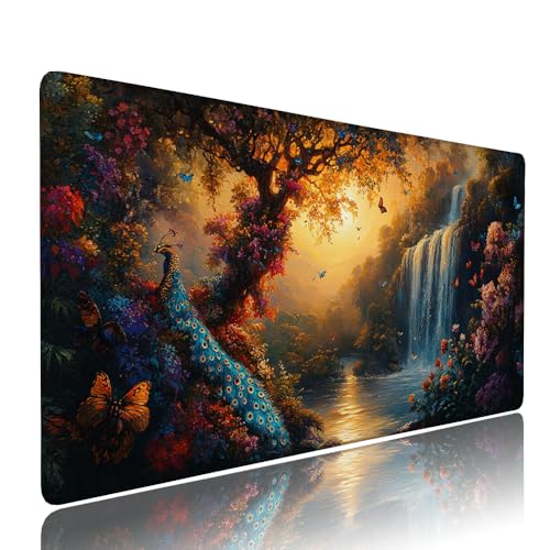 Gaming Mauspad XXL 1200x600x3mm Schwarz Pfau Mousepad Groß Desk mat, üro Zubehör Unterlage Schreibtisch WassXerdicht mit Vernähten Kanten und rutschfeste Gummibasis, für Laptop und PC Zubehör d-385 von Liutuedy